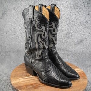 TONY LAMA MEN'S BLACK LEATHER & LIZARD WESTERN BOOTS Size 9 D USA MADE